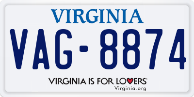 VA license plate VAG8874