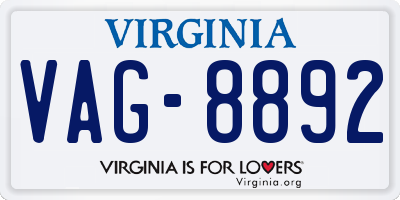 VA license plate VAG8892