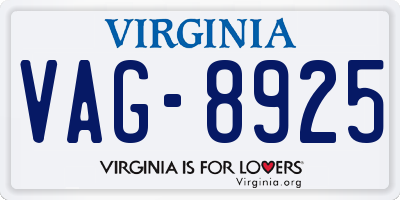 VA license plate VAG8925