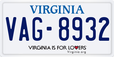 VA license plate VAG8932