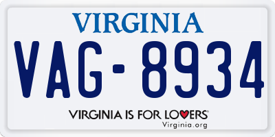 VA license plate VAG8934