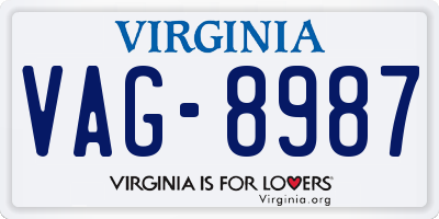 VA license plate VAG8987