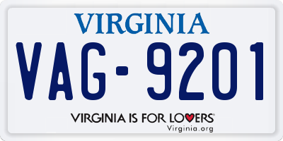 VA license plate VAG9201