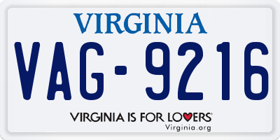 VA license plate VAG9216