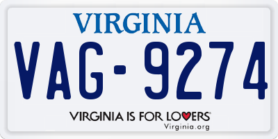 VA license plate VAG9274