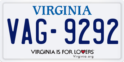 VA license plate VAG9292