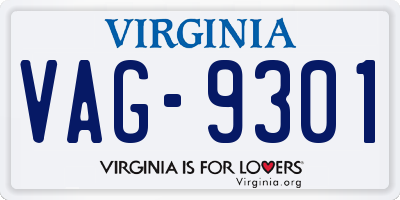 VA license plate VAG9301