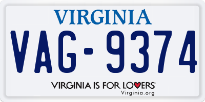 VA license plate VAG9374