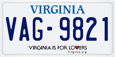 VA license plate VAG9821