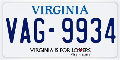 VA license plate VAG9934