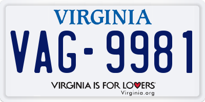 VA license plate VAG9981