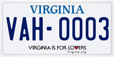 VA license plate VAH0003