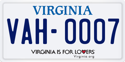 VA license plate VAH0007