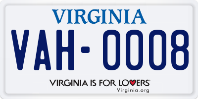 VA license plate VAH0008