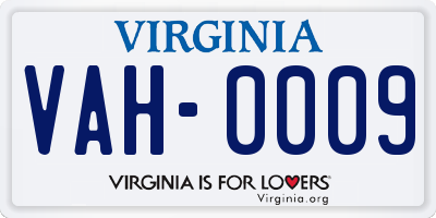 VA license plate VAH0009