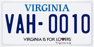 VA license plate VAH0010