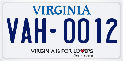 VA license plate VAH0012