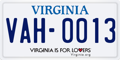VA license plate VAH0013
