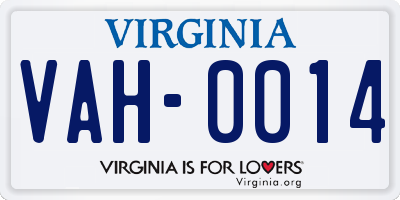 VA license plate VAH0014
