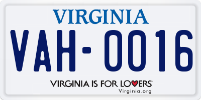 VA license plate VAH0016