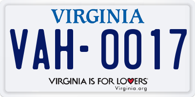VA license plate VAH0017