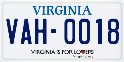 VA license plate VAH0018