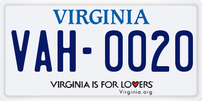 VA license plate VAH0020