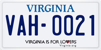 VA license plate VAH0021