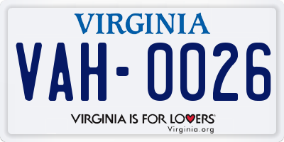 VA license plate VAH0026