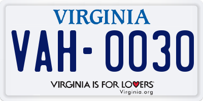 VA license plate VAH0030