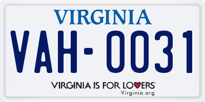 VA license plate VAH0031