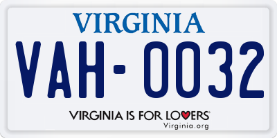 VA license plate VAH0032