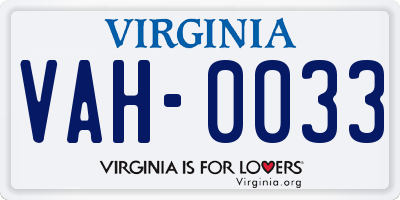 VA license plate VAH0033