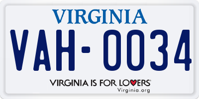 VA license plate VAH0034