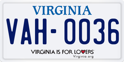 VA license plate VAH0036