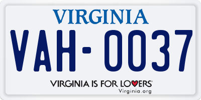 VA license plate VAH0037
