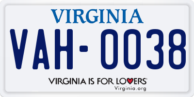 VA license plate VAH0038