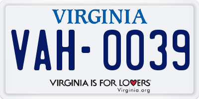 VA license plate VAH0039