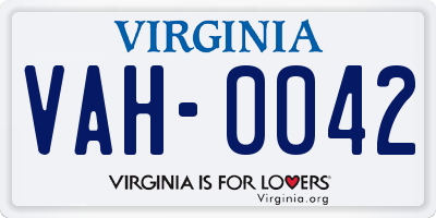 VA license plate VAH0042