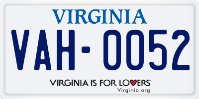 VA license plate VAH0052