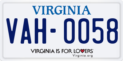 VA license plate VAH0058