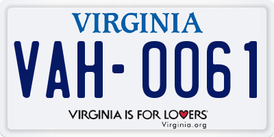 VA license plate VAH0061