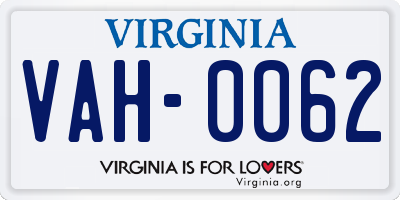 VA license plate VAH0062