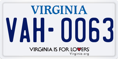 VA license plate VAH0063