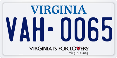 VA license plate VAH0065
