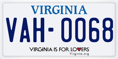 VA license plate VAH0068
