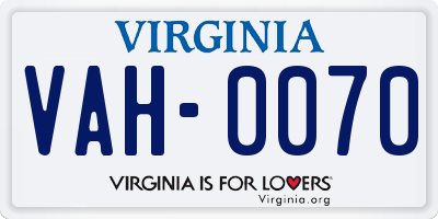 VA license plate VAH0070