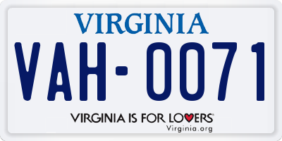 VA license plate VAH0071