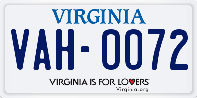 VA license plate VAH0072