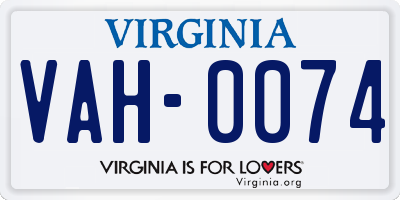 VA license plate VAH0074